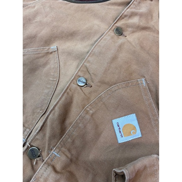Vintage Carhartt Men's M Tan Duck Canvas Corduroy Collar Blanket Lined Jacket - Picture 5 of 16